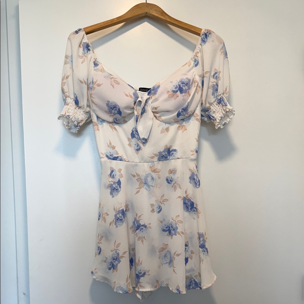 Justify Cream Mini Dress with Blue Floral Print
